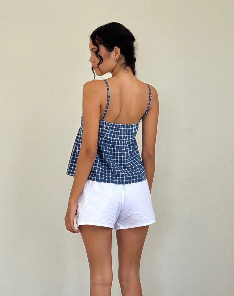 Jeju Top aus Tartan-Popeline in Marineblau - Image 4