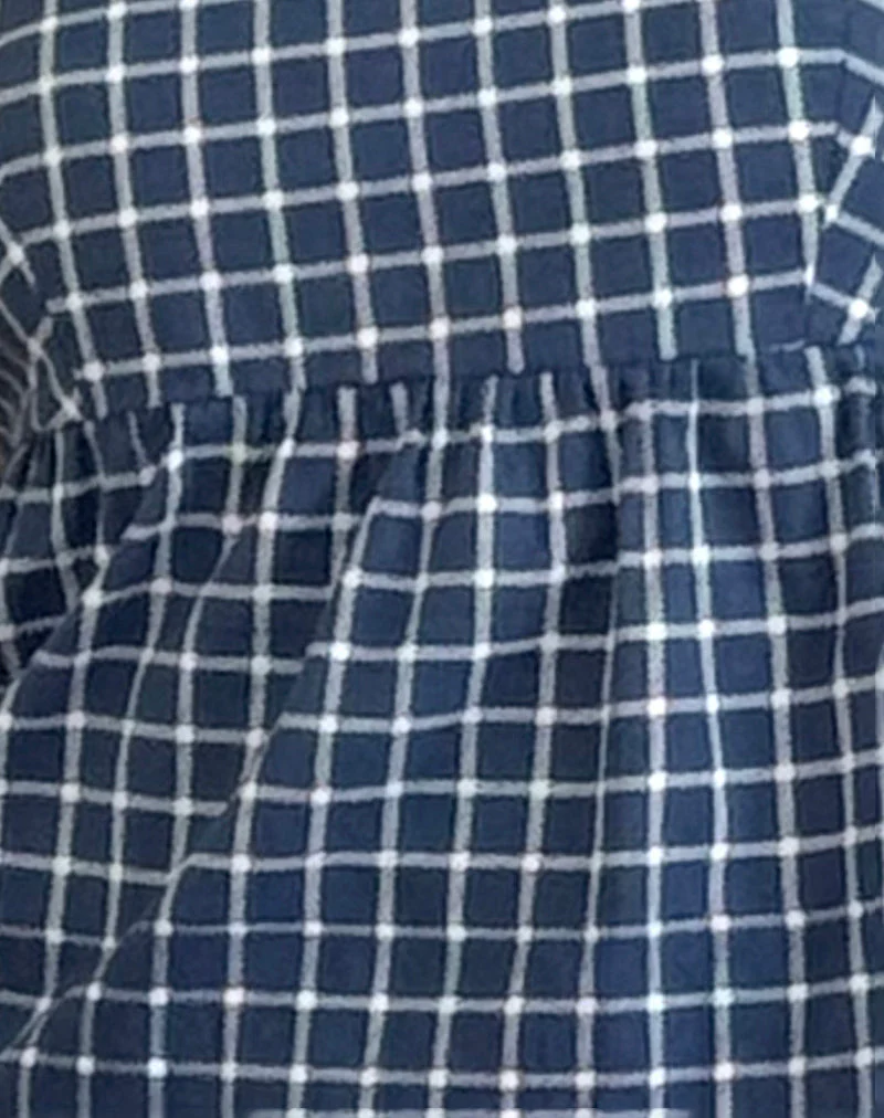 Jeju Top aus Tartan-Popeline in Marineblau - Image 5