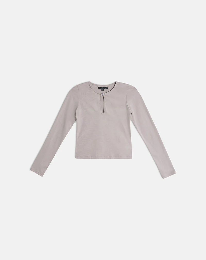Jenji Long Sleeve Top with Pearl Button in Moon Rock - Image 5