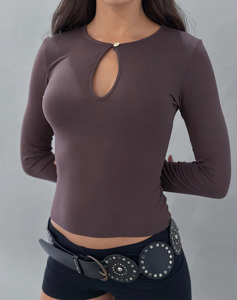 Jenji Langarmshirt mit Perlmuttknöpfen in Pfefferkorn