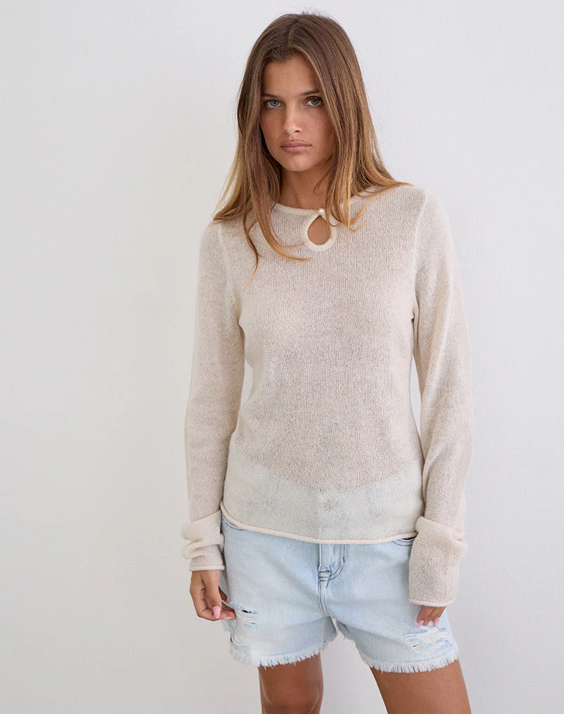 Jenya Long Sleeve Top in Knit Ecru - Image 4