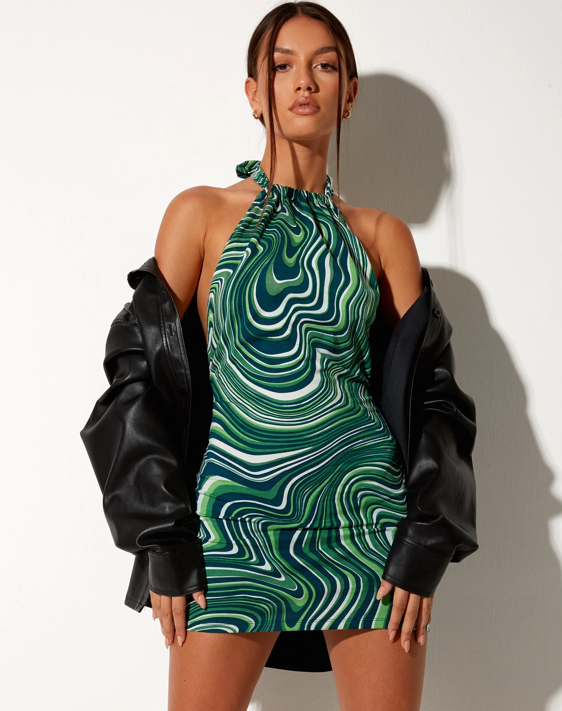 Jessica Bodycon Kleid in 70er Jahre Ripple Grün - Image 4