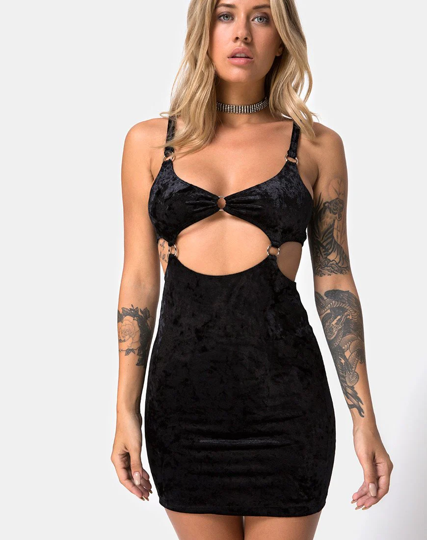 Jezabel Kleid aus schwarzem Crushed Velvet