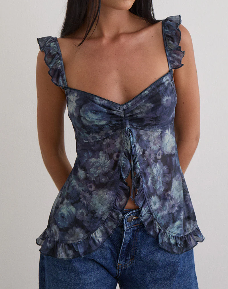 Jibola Top aus Mesh Arty Flowers Dunkelblau - Image 3