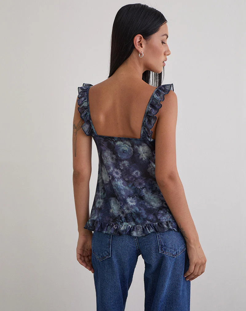 Jibola Top aus Mesh Arty Flowers Dunkelblau - Image 4