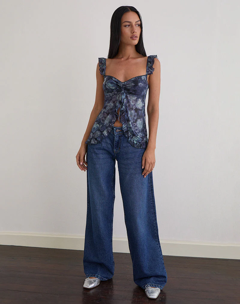 Jibola Top aus Mesh Arty Flowers Dunkelblau - Image 5