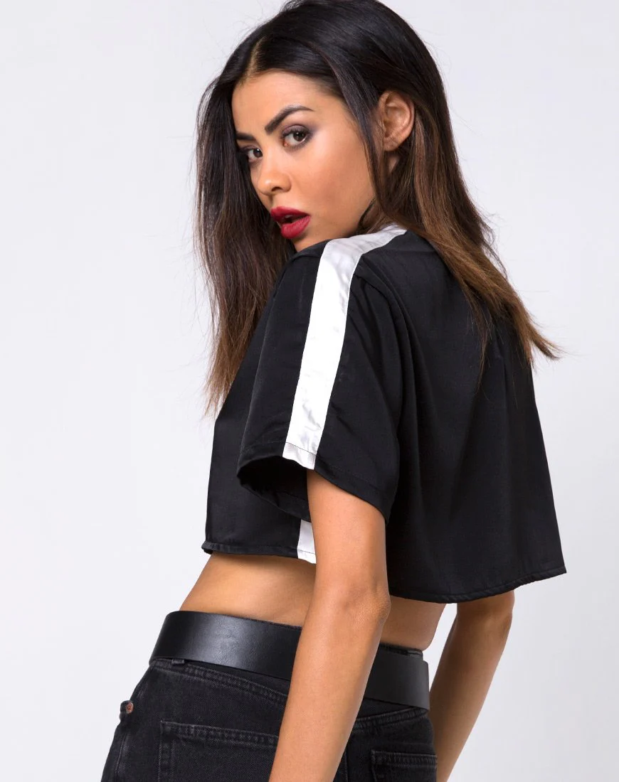 Jiho Crop Top in Schwarz mit elfenbeinfarbenen Streifen - Image 2