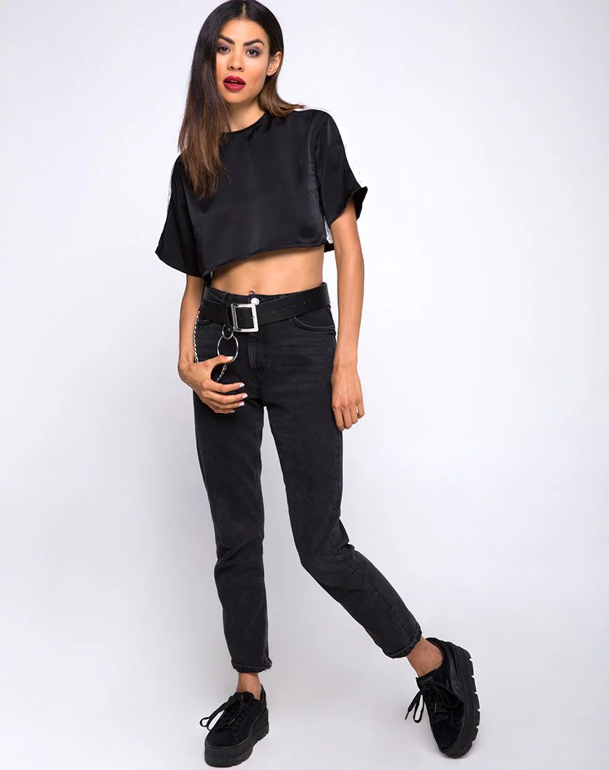 Jiho Crop Top in Schwarz mit elfenbeinfarbenen Streifen - Image 3