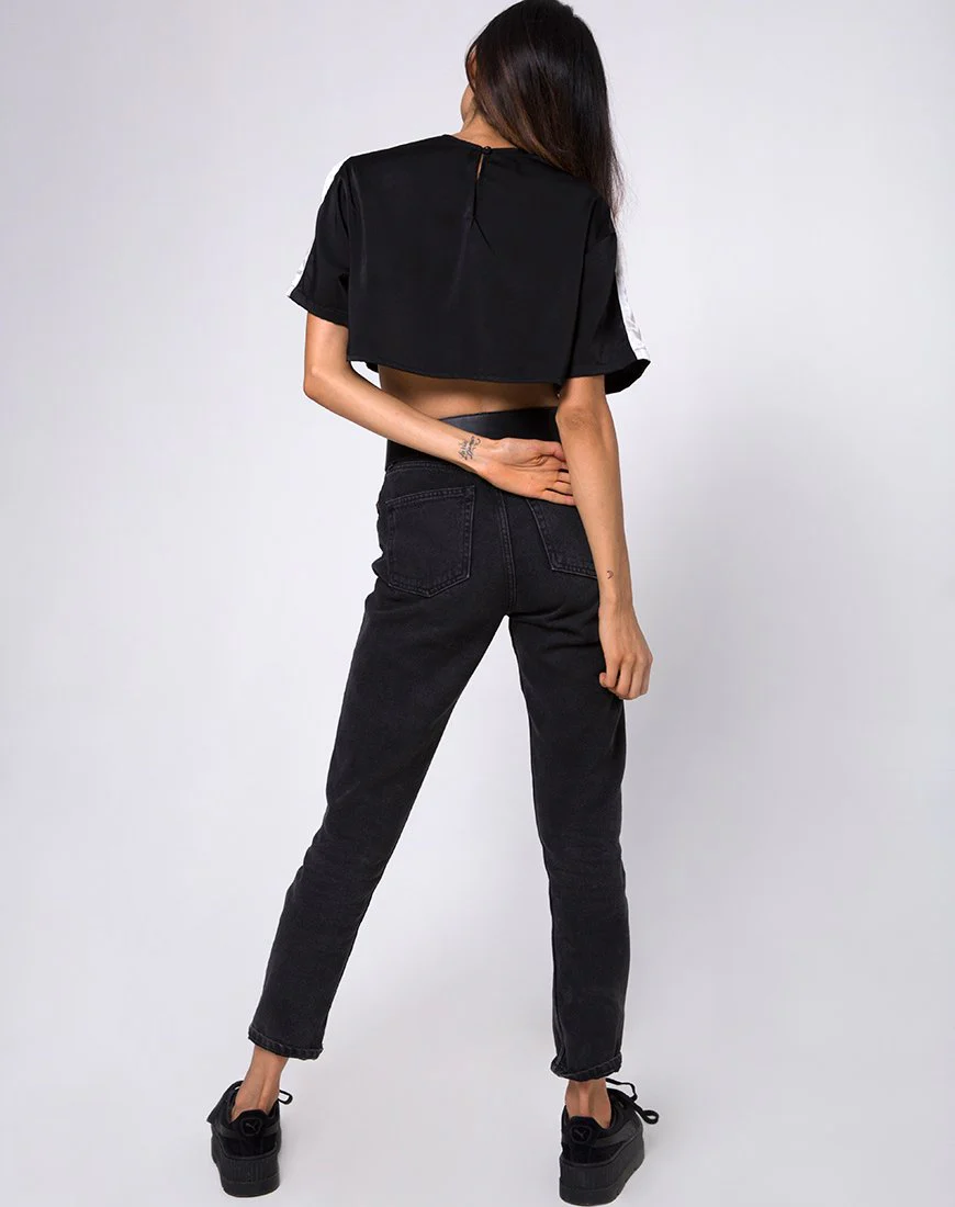 Jiho Crop Top in Schwarz mit elfenbeinfarbenen Streifen - Image 4