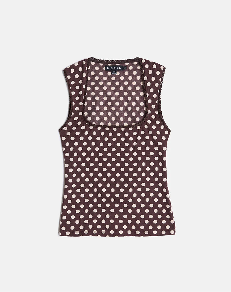 Jinalo Sweetheart Top in Braun mit kleinen cremefarbenen Polka-Prints - Image 5