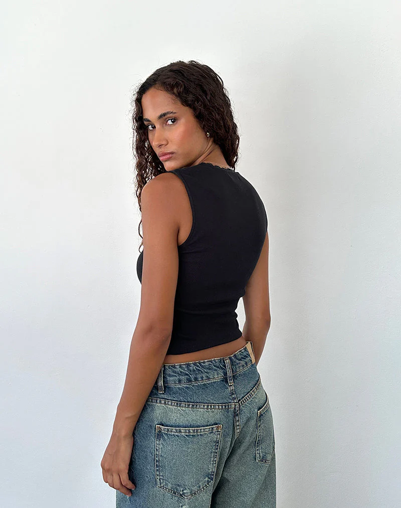 Jinila Top in Schwarz mit Spitzenbesatz und Schleife - Image 4