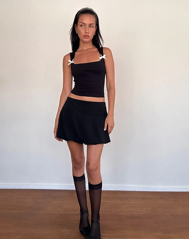 Jiniso Crop Top in Schwarz mit elfenbeinfarbenen Schleifen - Image 3