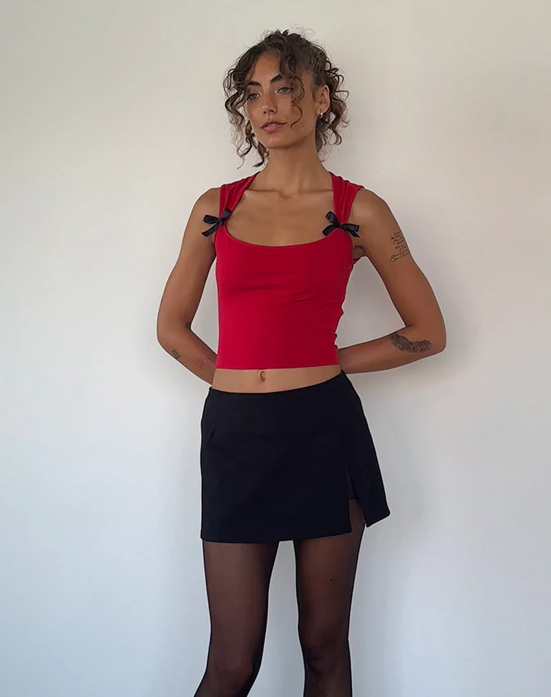 Jiniso Crop Top in Adrenalinrot mit schwarzen Schleifen - Image 4