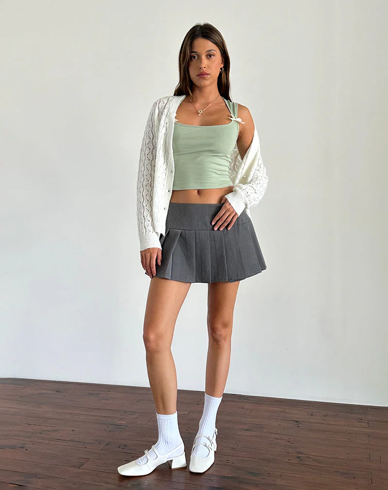 Jiniso Crop Top in Salbei mit elfenbeinfarbenen Schleifen - Image 2