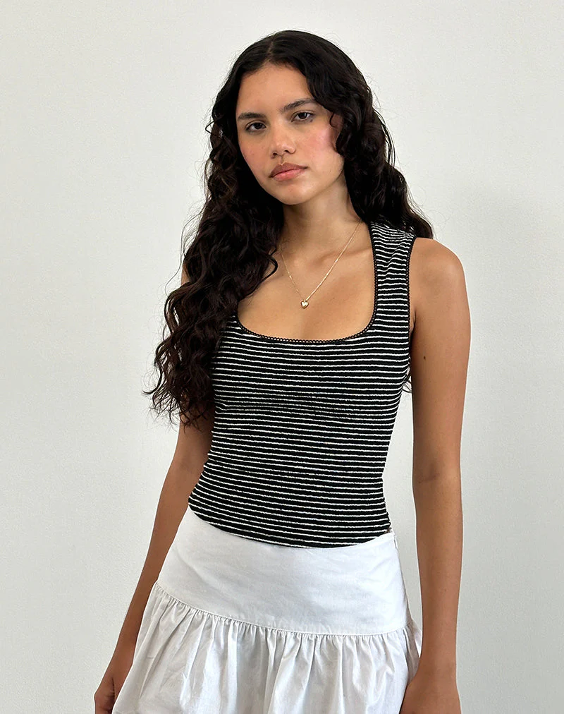 Jinsu Top in Schwarz-Weiß gestreift mit Picot-Besatz - Image 3