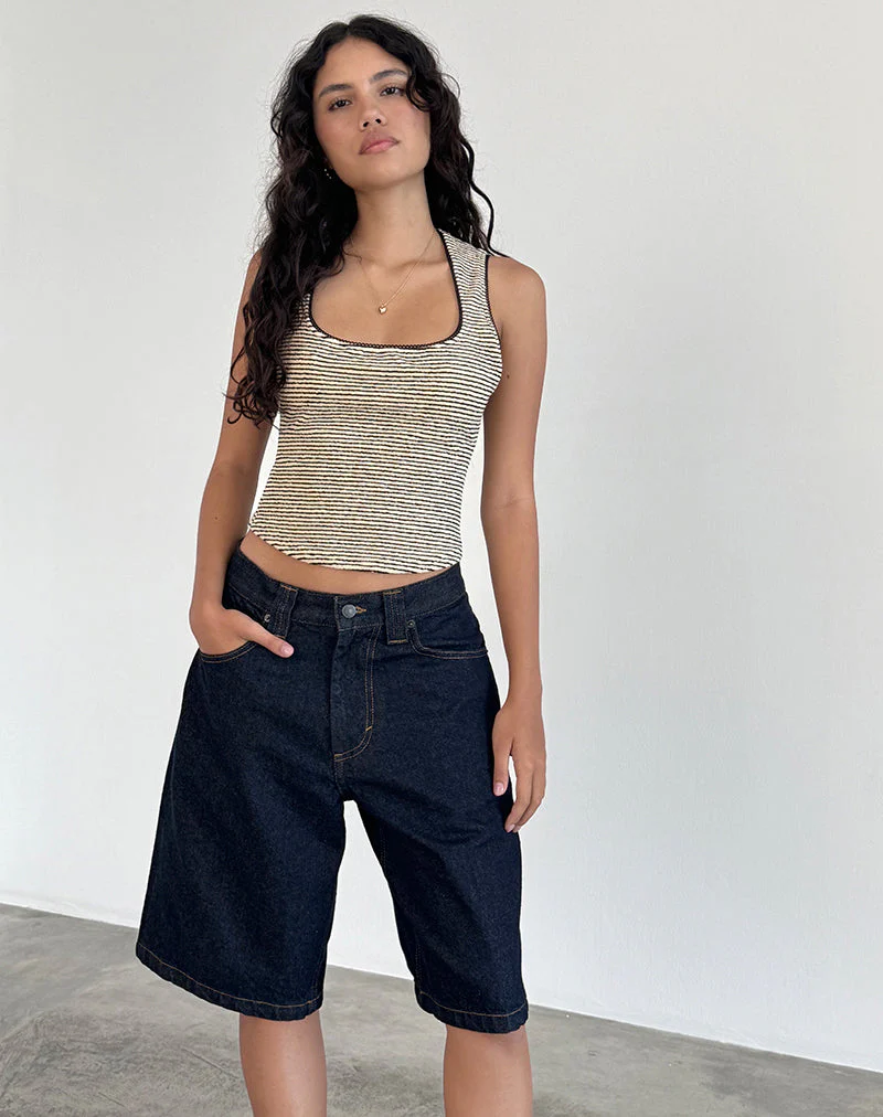 Jinsu Top in Schwarz und Gelb gestreift mit Picot-Besatz - Image 2