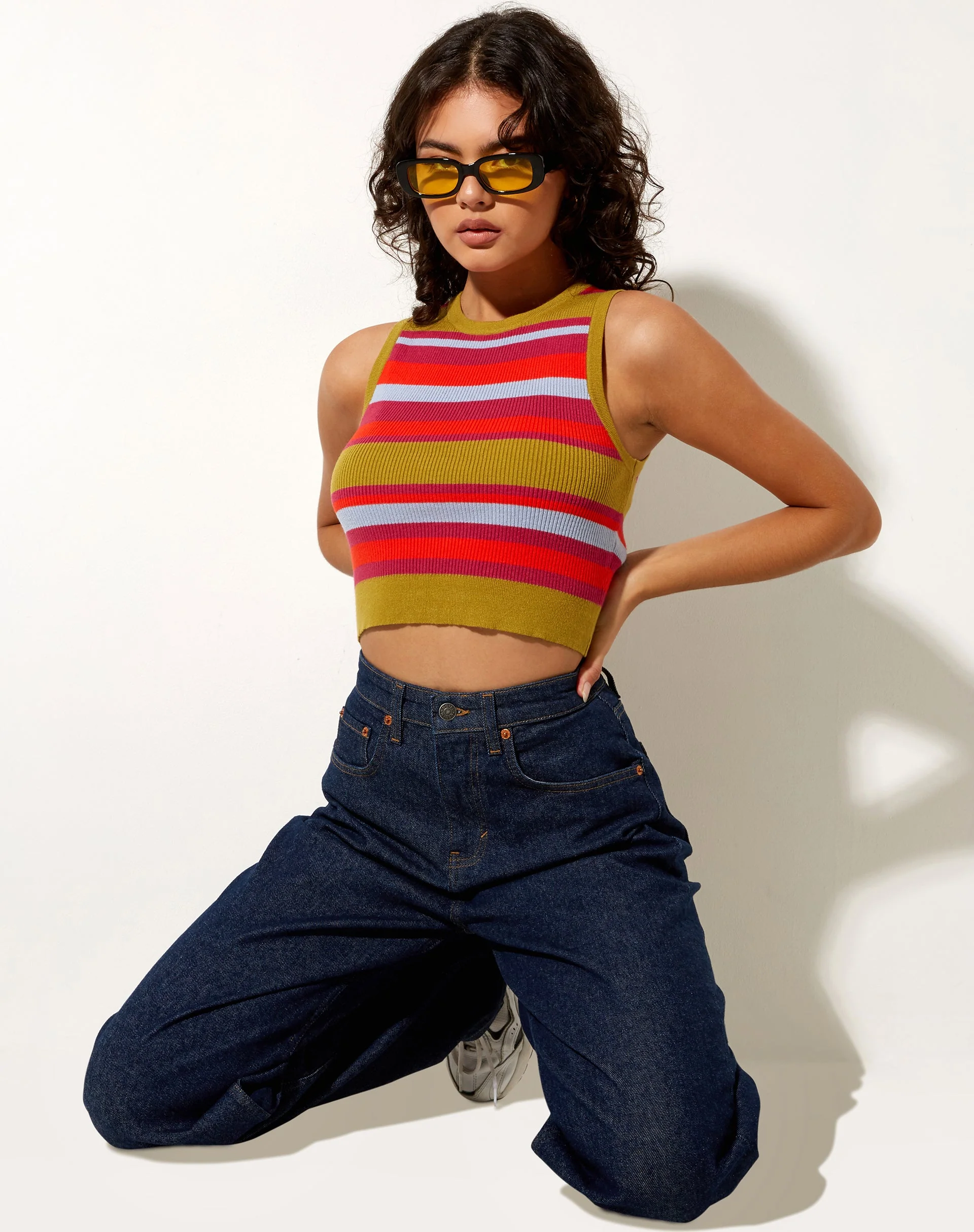 Jiony Vest Top in Streifen Palm Orange Lila und Blau - Image 4