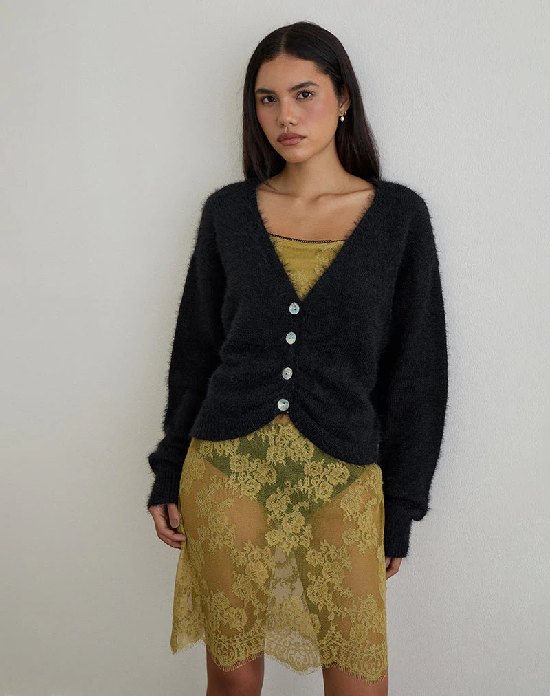 Jiyo Geraffte Strickjacke aus Strick Schwarz - Image 3