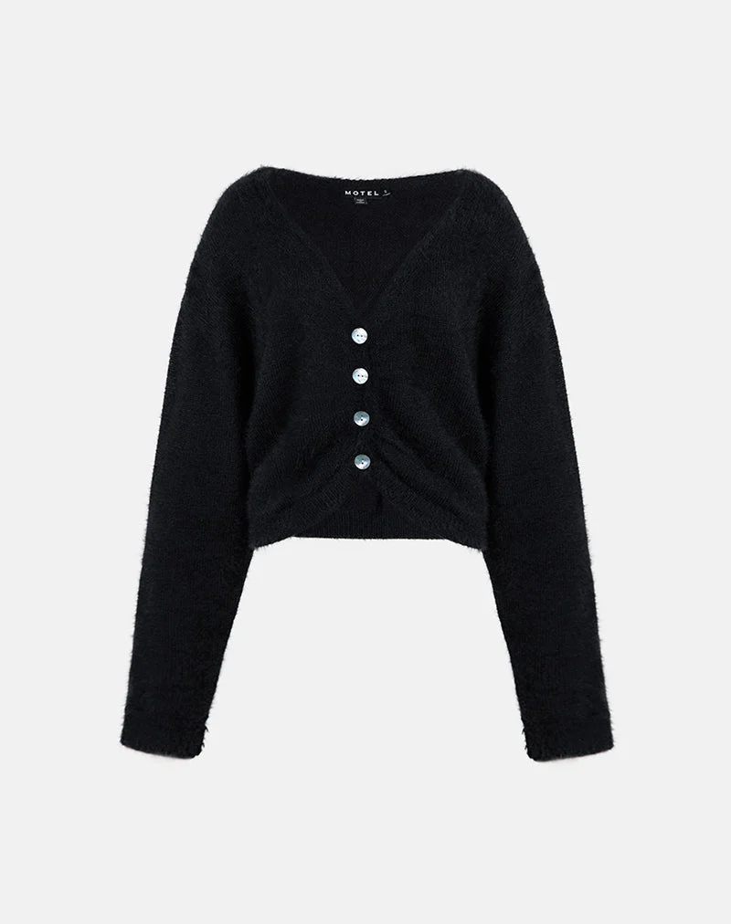 Jiyo Geraffte Strickjacke aus Strick Schwarz - Image 4