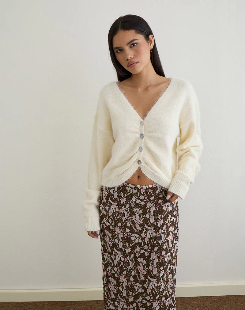 Jiyo Geraffte Strickjacke in Elfenbein - Image 2