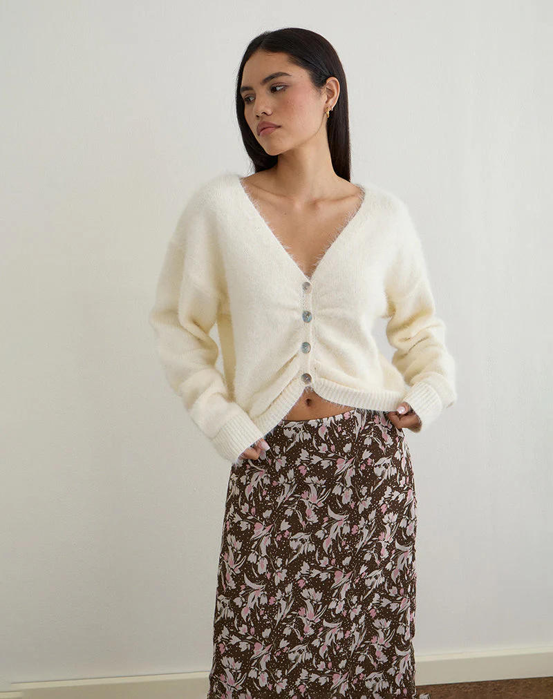 Jiyo Geraffte Strickjacke in Elfenbein - Image 3