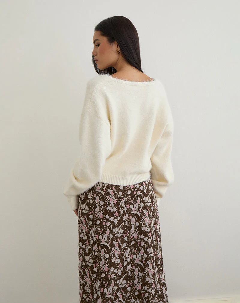 Jiyo Geraffte Strickjacke in Elfenbein - Image 5