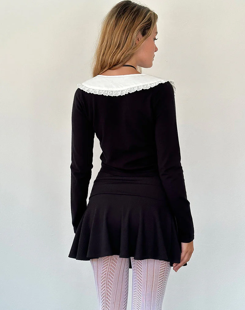 Jodine Strickcardigan in Schwarz mit weißer Rüsche - Image 5