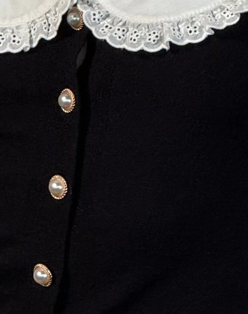 Jodine Strickcardigan in Schwarz mit weißer Rüsche - Image 7