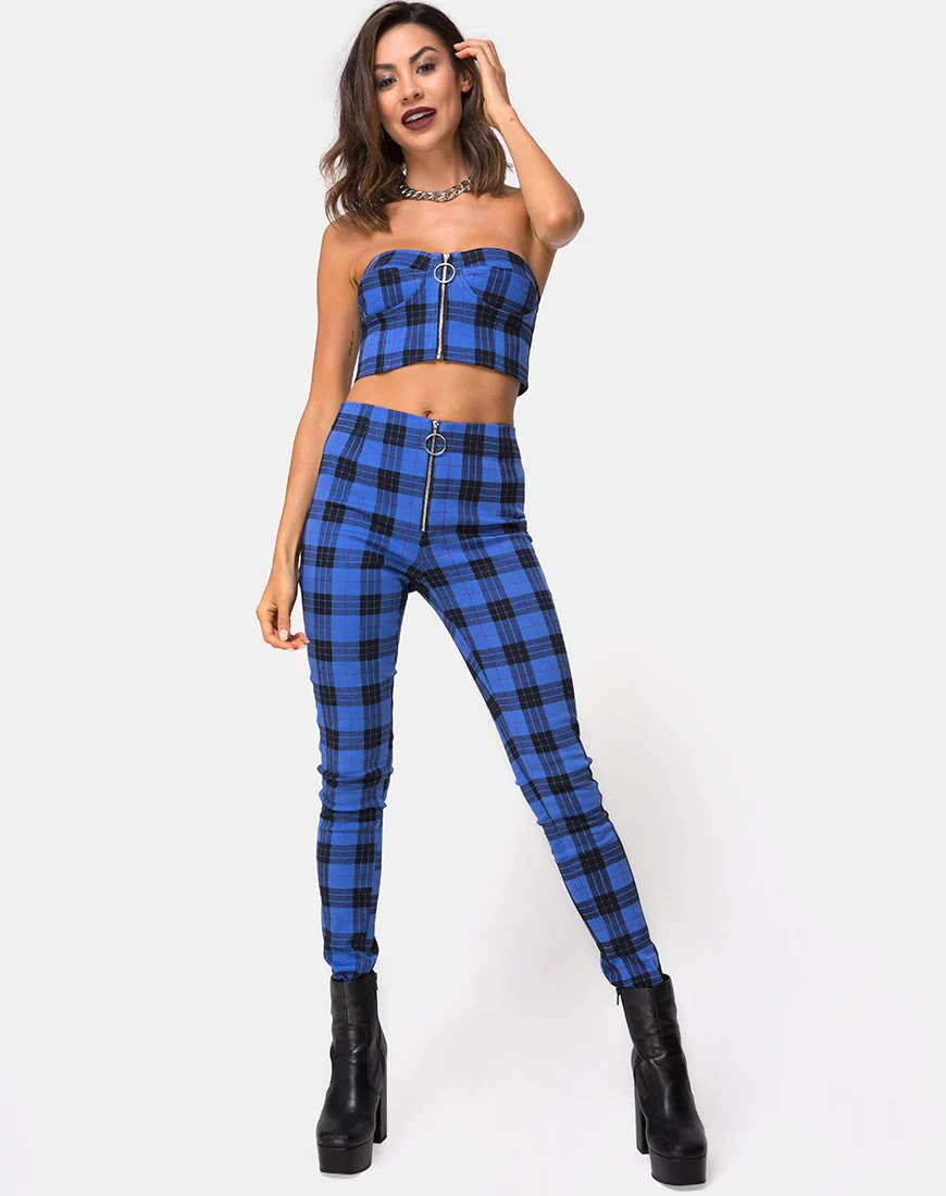 Jolim Konisch zulaufende Hose in Tartan Blau - Image 3