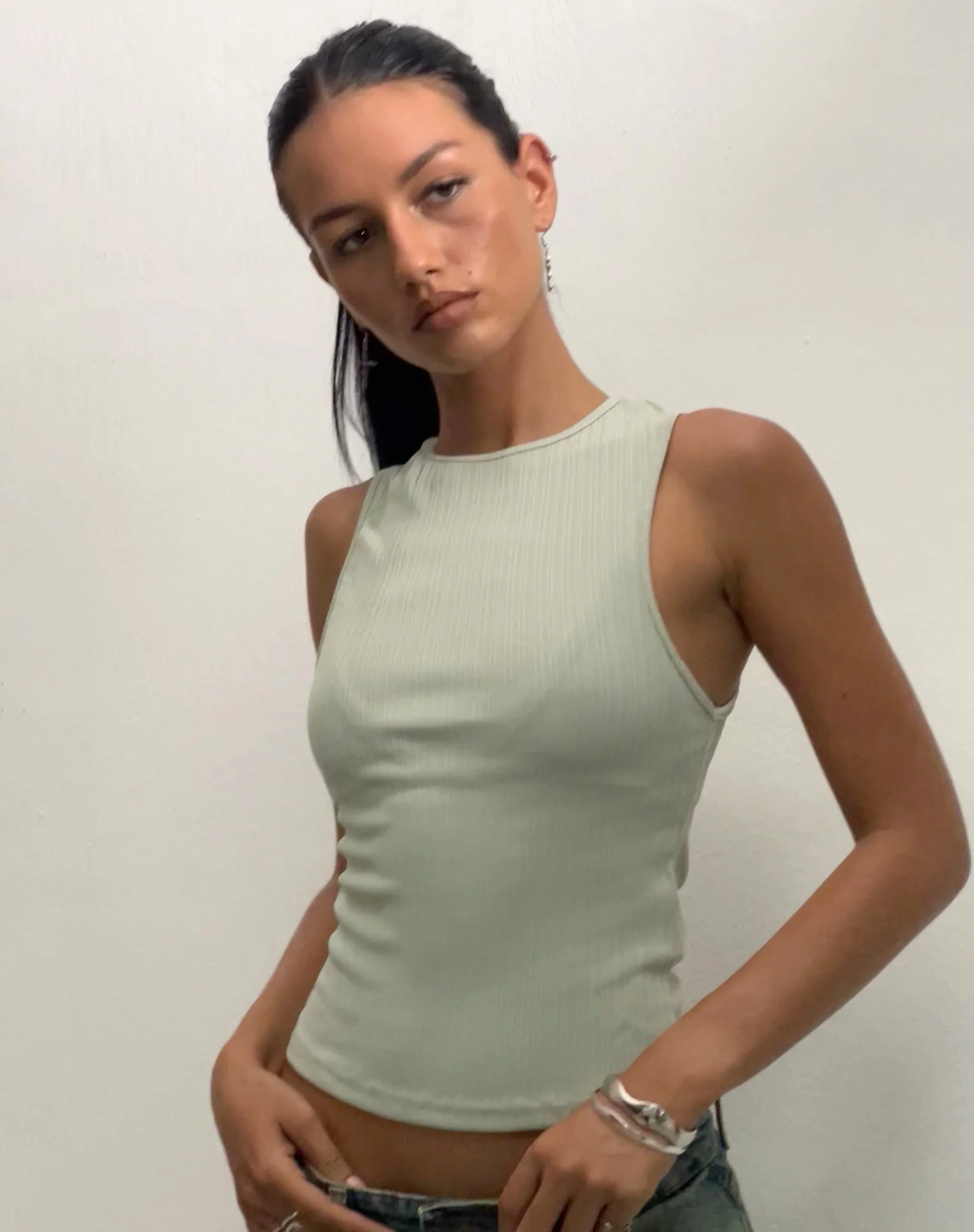 Jordin Hochgeschlossenes Jersey-Top aus geripptem Mint