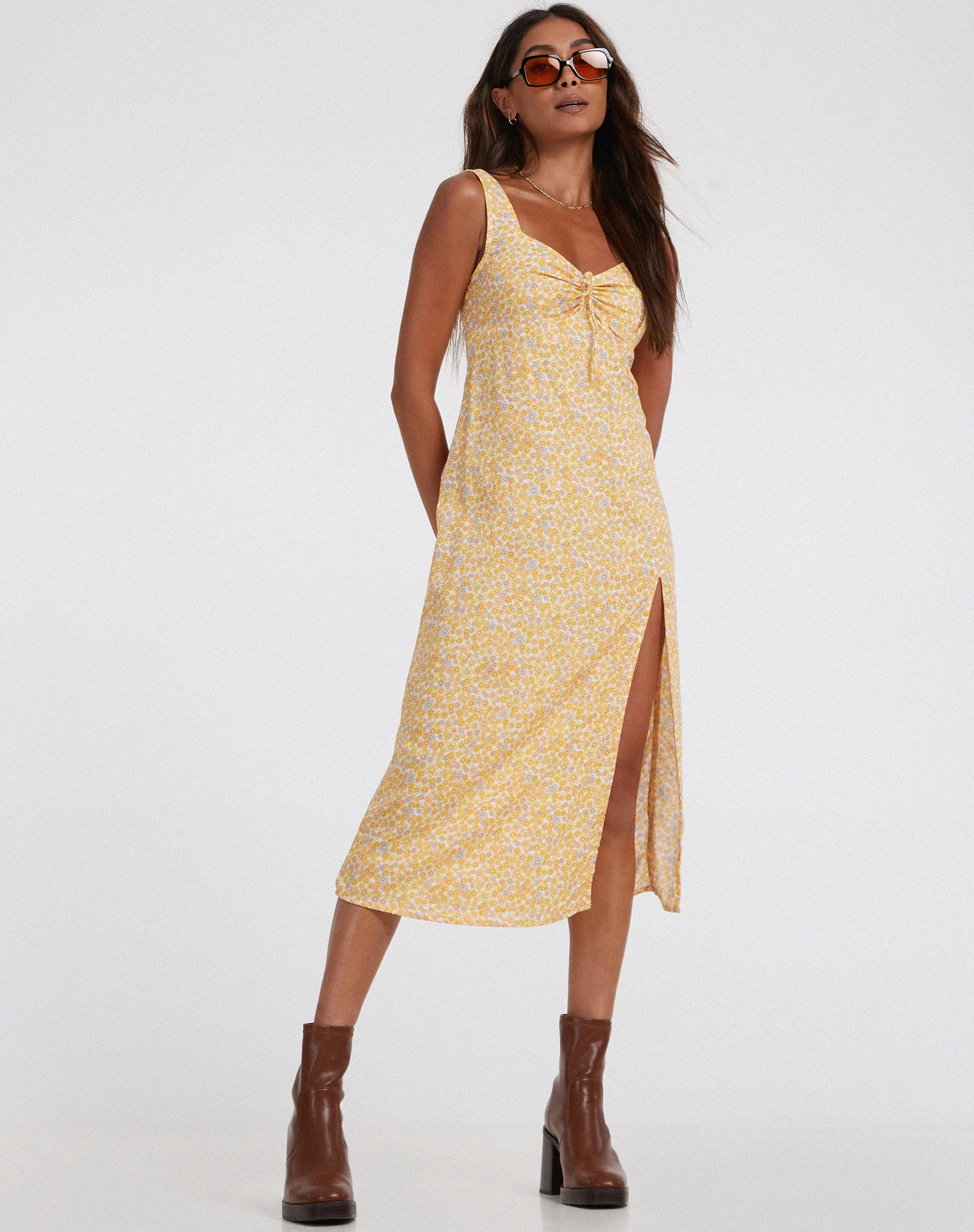 Jorie Midikleid in Flower Garden Gelb