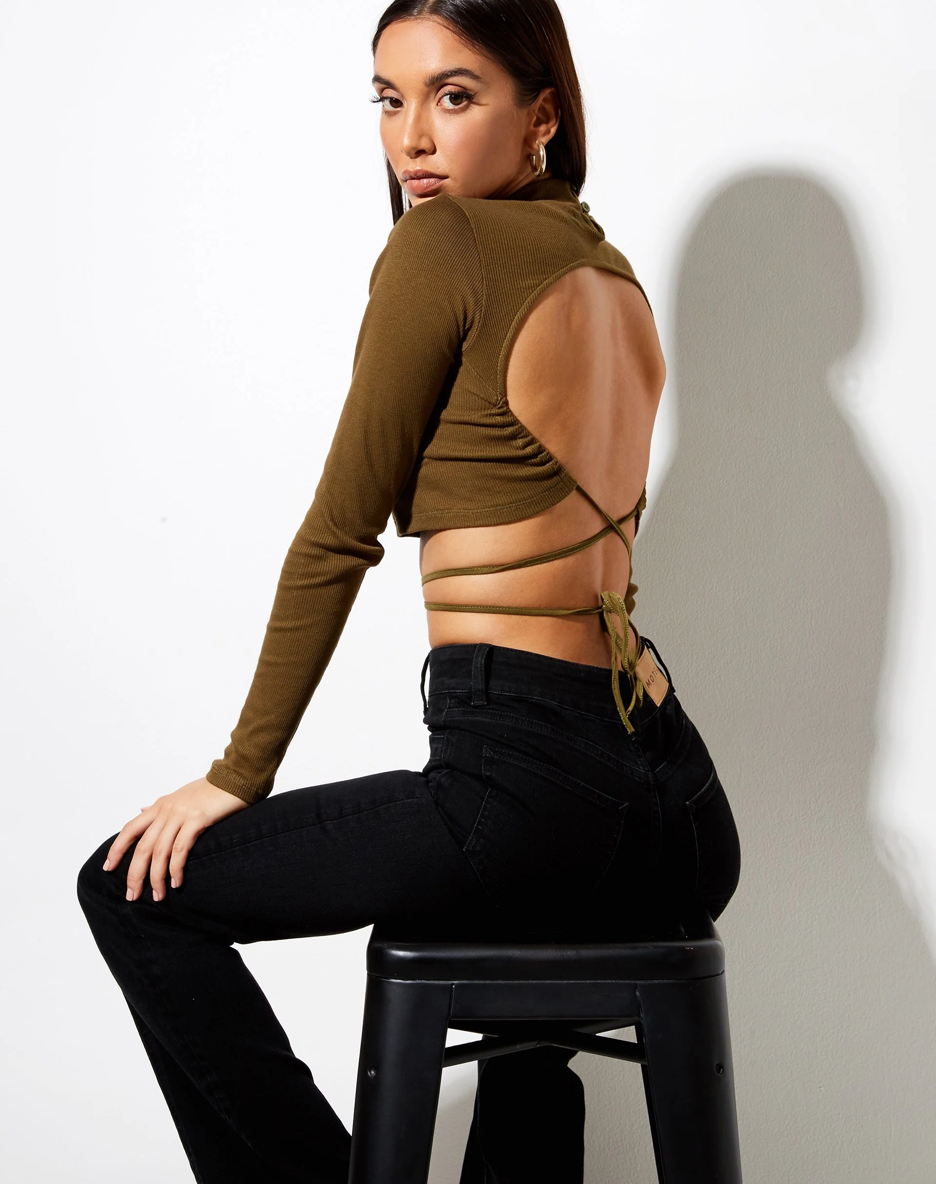 Jorja Crop Top aus Rib Military Olive