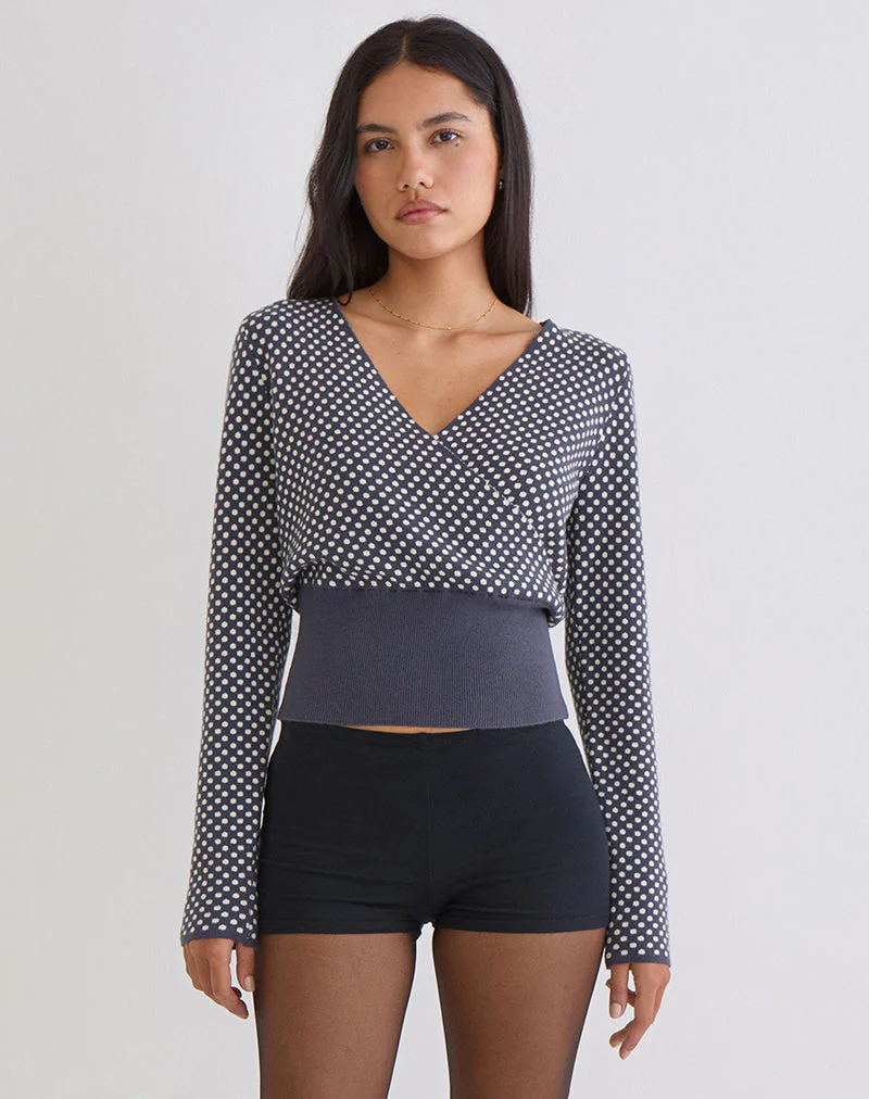 Josina Top aus kompaktem Strick mit grauen und elfenbeinfarbenen Punkten - Image 3