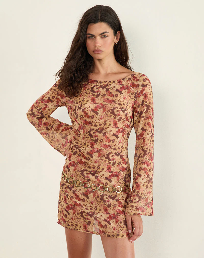 Jovia Minikleid aus Chiffon mit rostfarbener Blume - Image 4