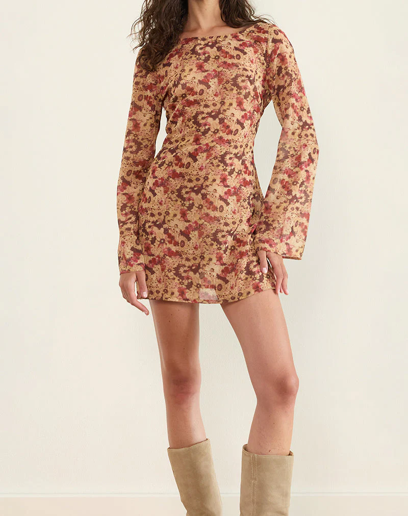 Jovia Minikleid aus Chiffon mit rostfarbener Blume - Image 5