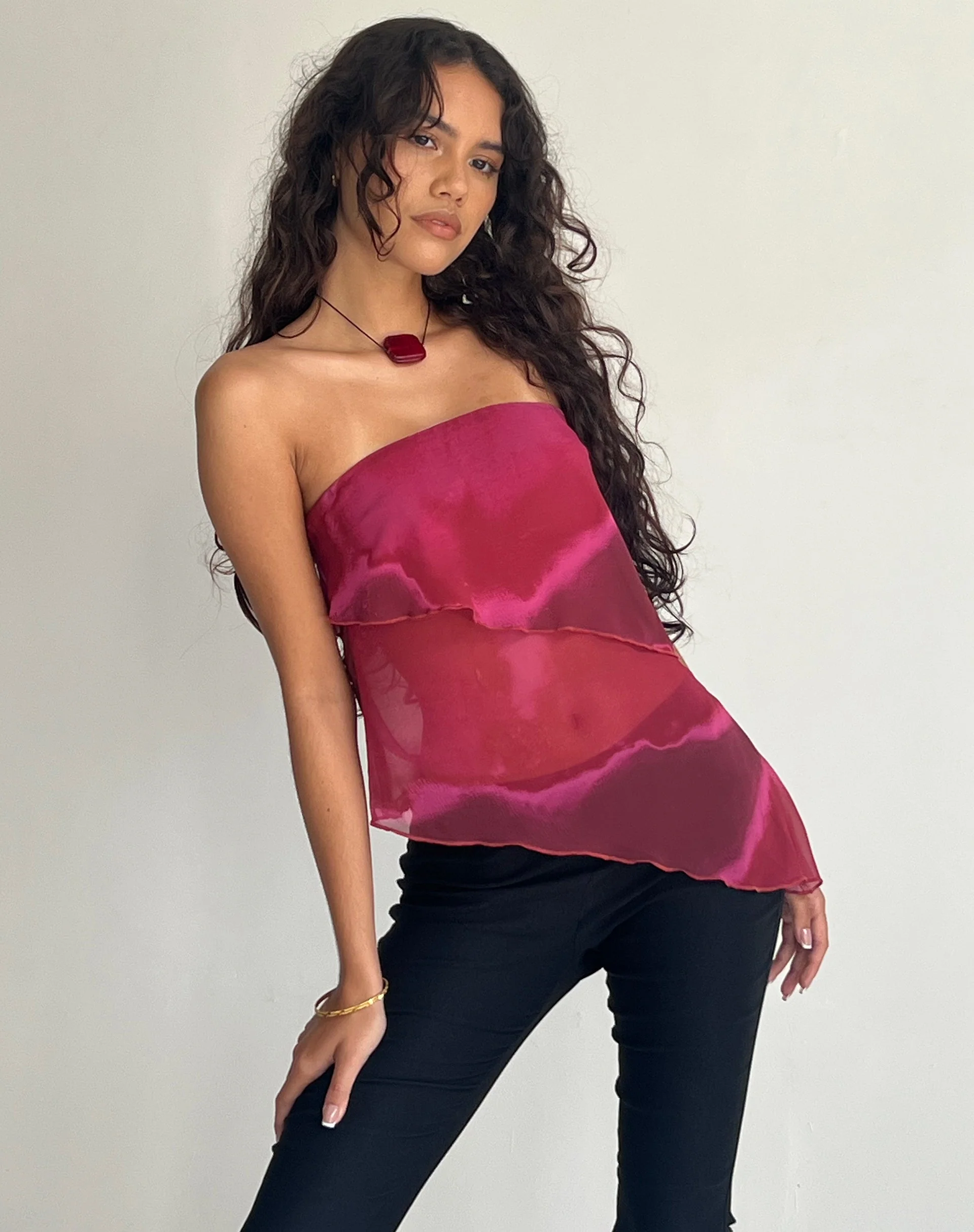 Joyce Longline-Wasserfall-Top in Pflaume Aquarell