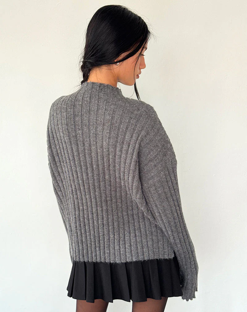 Judah Übergroßer Pullover aus klobigem Rippenstrick in Anthrazit - Image 4