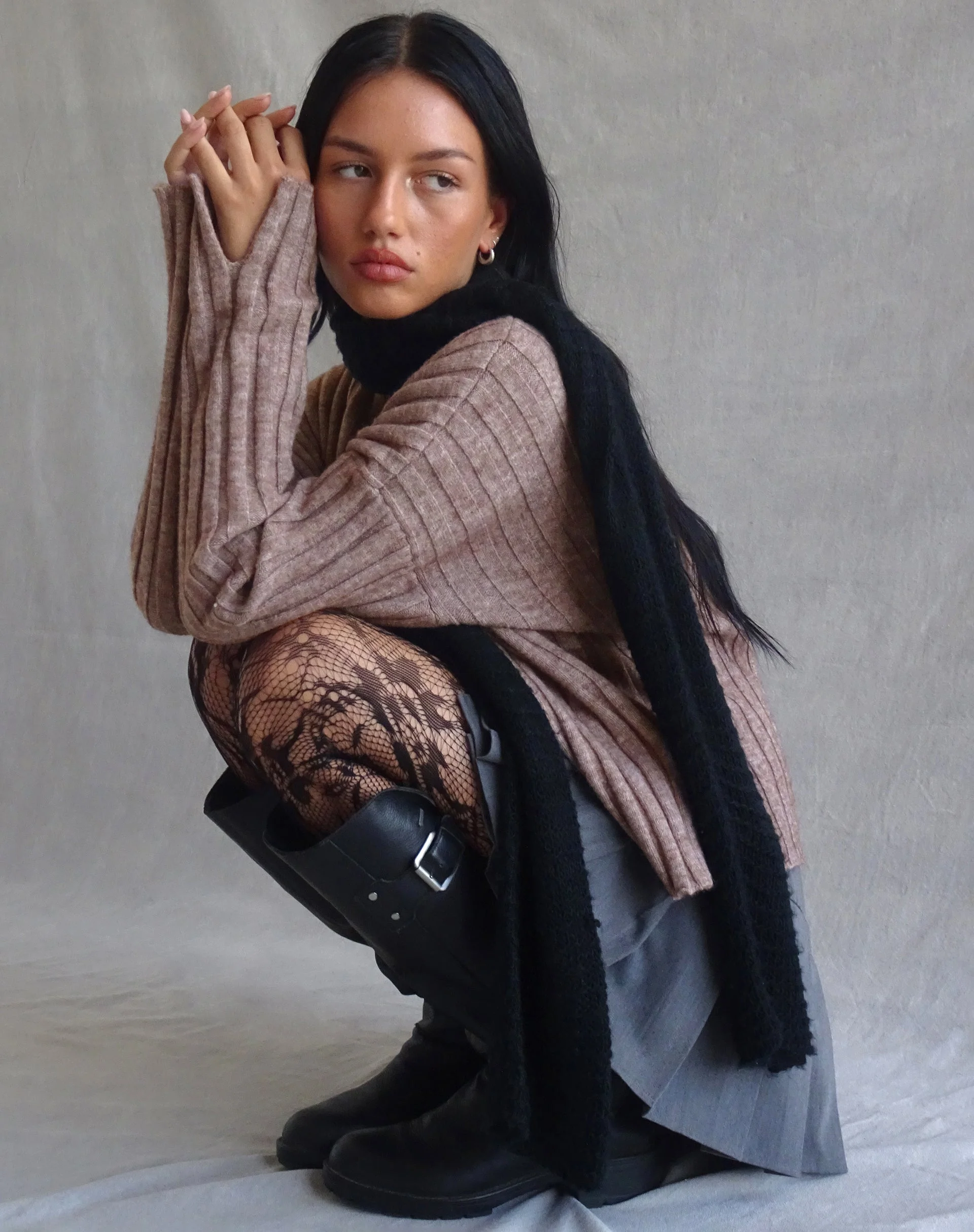 Judah Übergroßer Pullover aus klobigem Rippenstrick in Taupe - Image 2