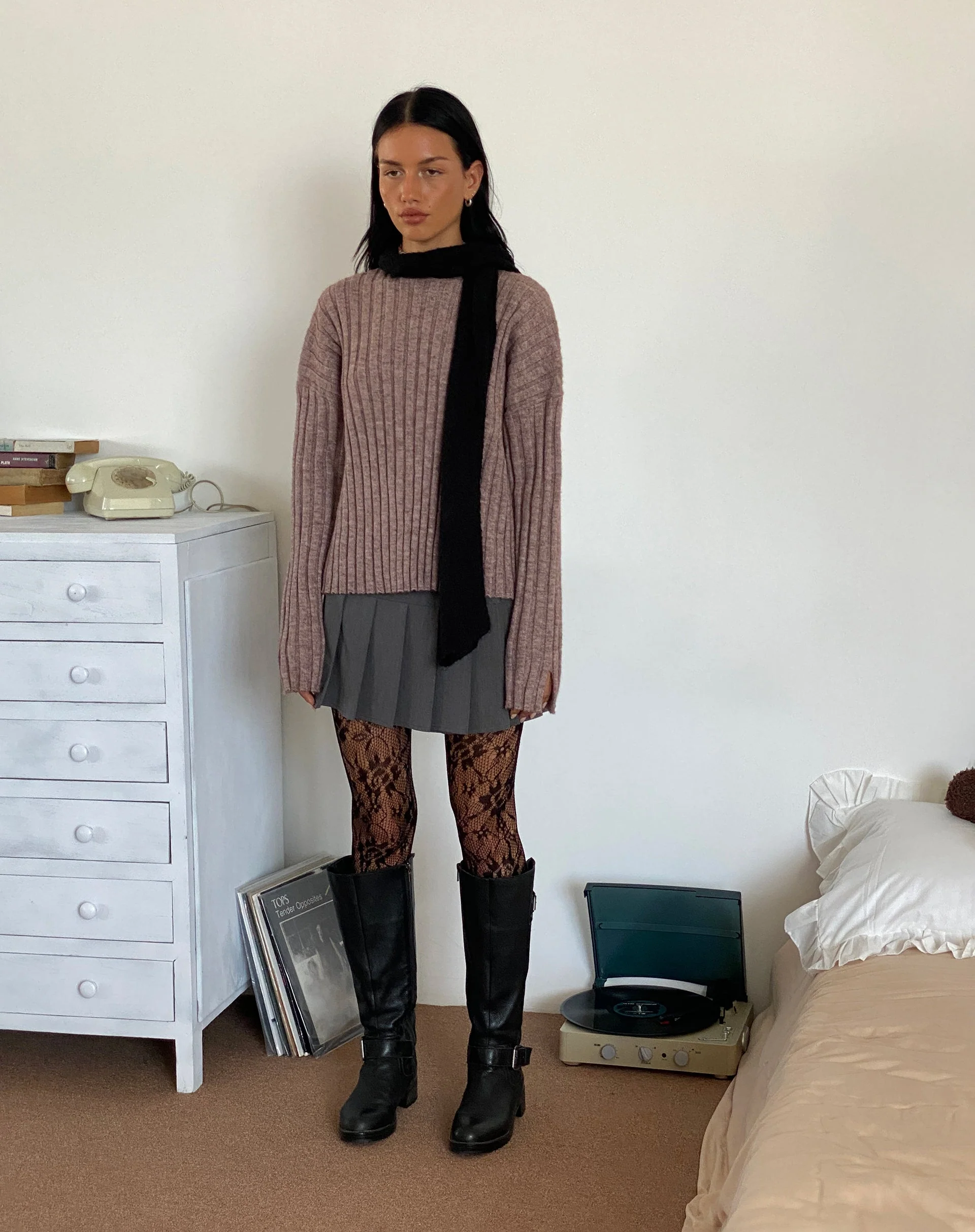 Judah Übergroßer Pullover aus klobigem Rippenstrick in Taupe - Image 4