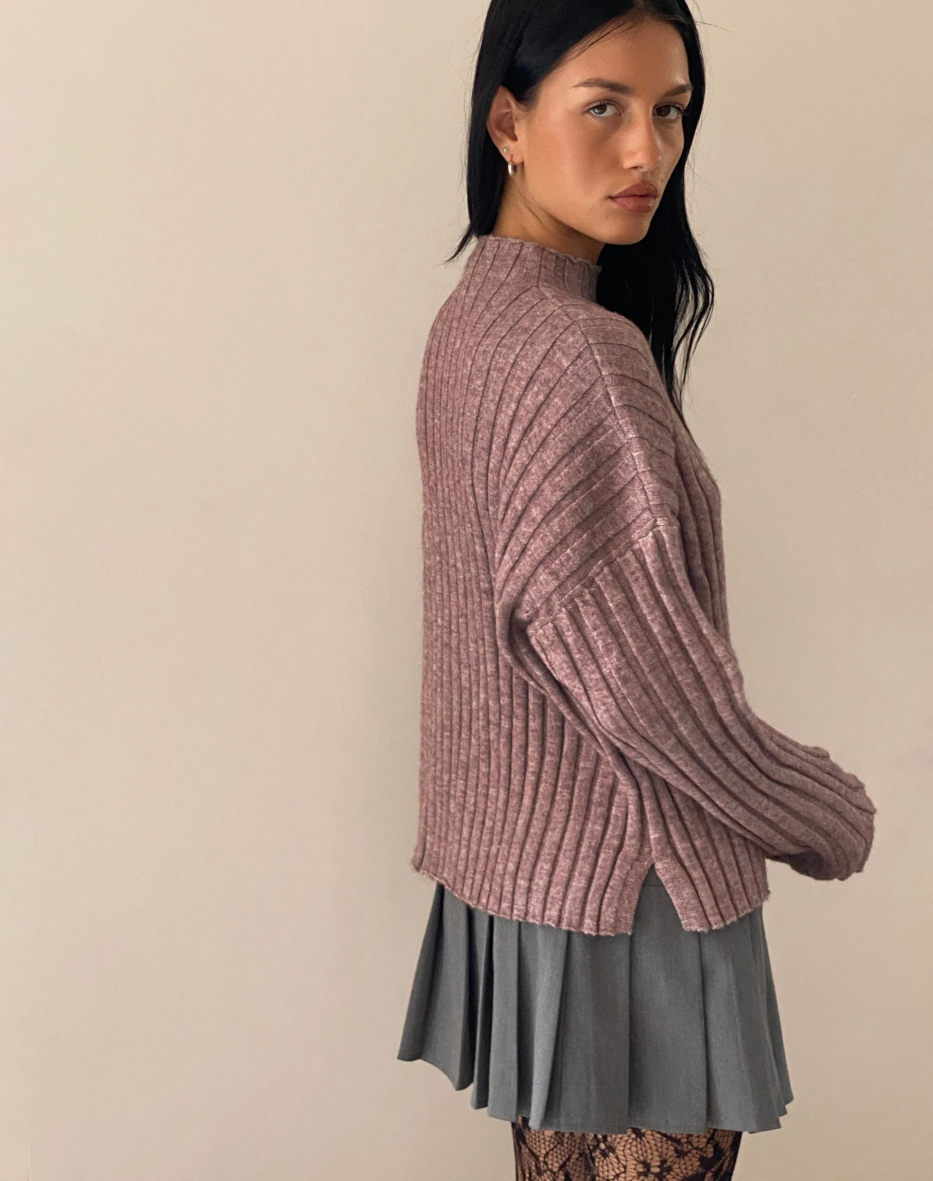 Judah Übergroßer Pullover aus klobigem Rippenstrick in Taupe - Image 5