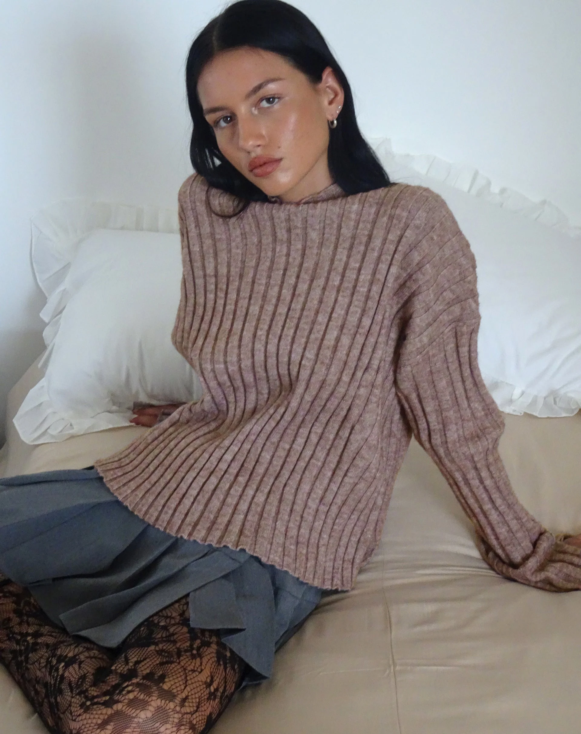 Judah Übergroßer Pullover aus klobigem Rippenstrick in Taupe - Image 6