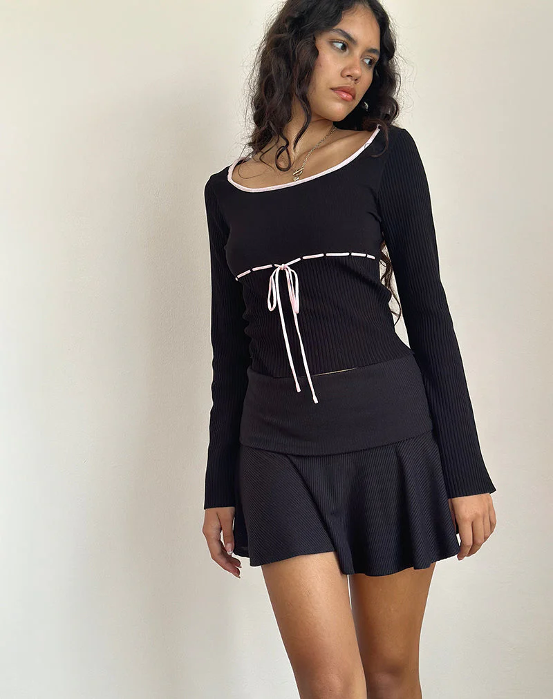 Juhye-Strickoberteil in Schwarz mit rosa Einfassung - Image 4