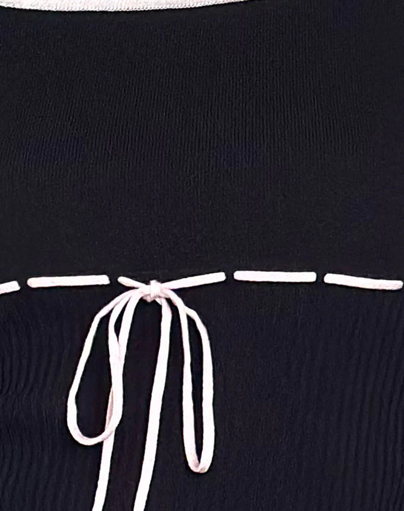 Juhye-Strickoberteil in Schwarz mit rosa Einfassung - Image 5