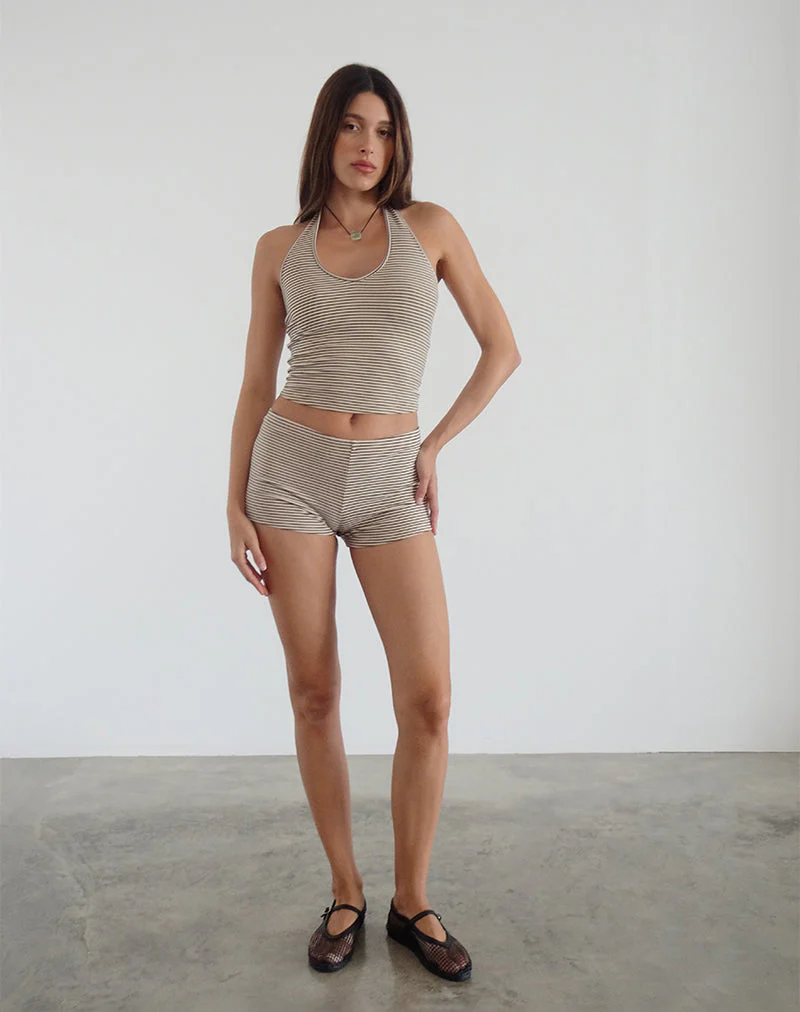 Jules Top aus gestreiftem Jersey Neutral Braun - Image 4