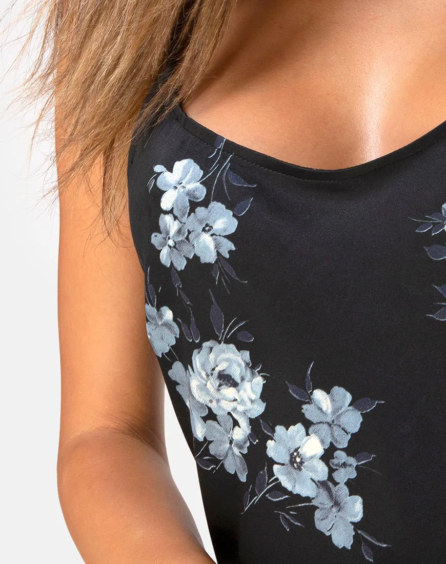 Julia Maxikleid aus schwarzem Satin mit Monoblume - Image 5
