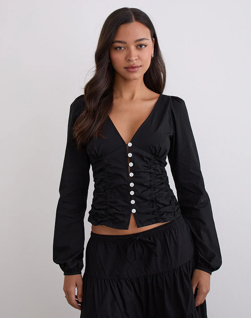 Kadek Taillierte Bluse aus Popeline Schwarz