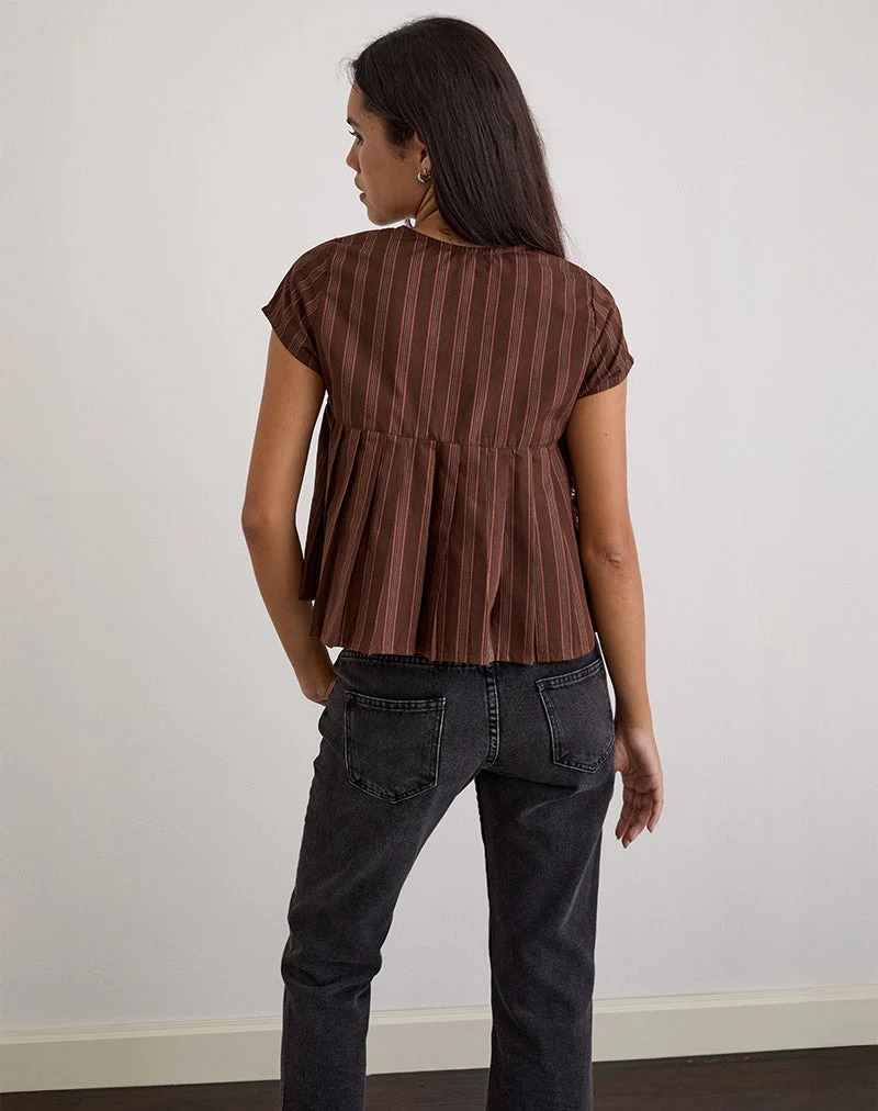 Kaelis Faltenbluse in Streifen Braun - Image 4