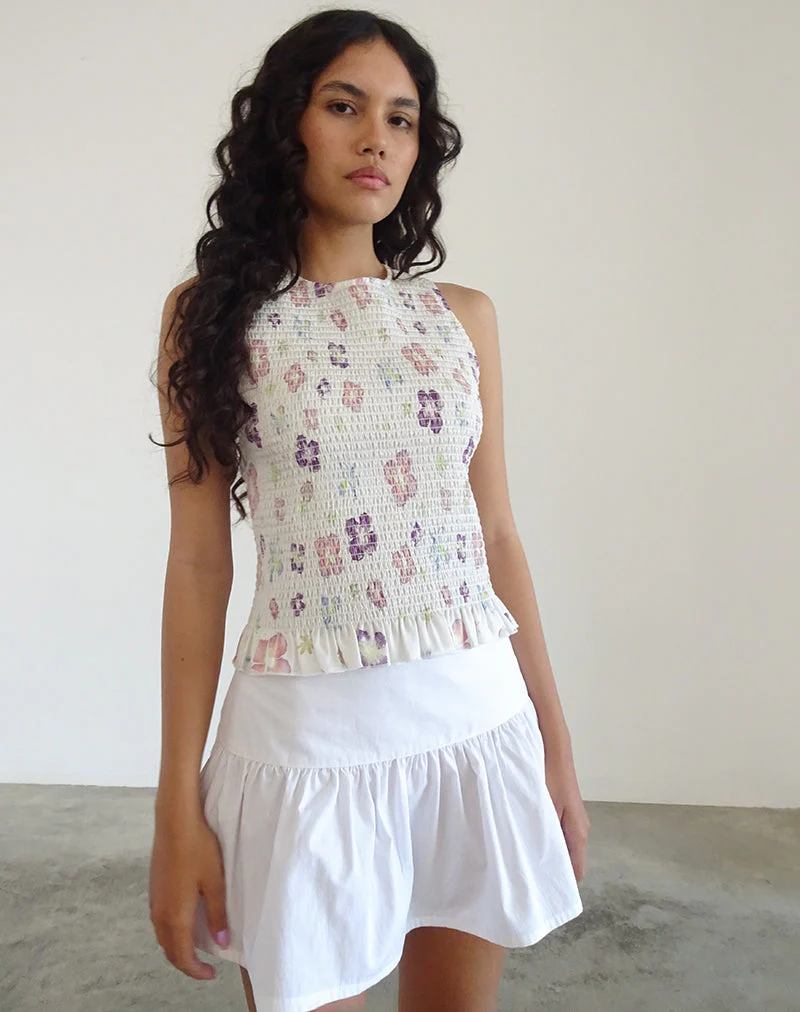 Kagumi Gerafftes Top in Blumenstempel Lila - Image 2