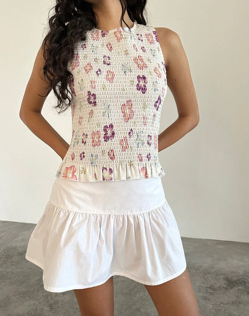 Kagumi Gerafftes Top in Blumenstempel Lila - Image 5