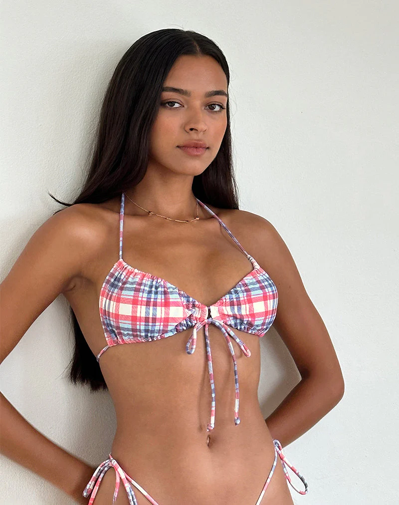 Kaia Bikinioberteil in Pastellrosa Tartan - Image 2